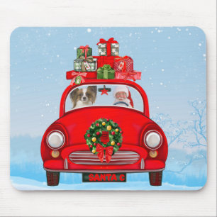 Papillon Dog in Auto mit dem Weihnachtsmann Mousepad