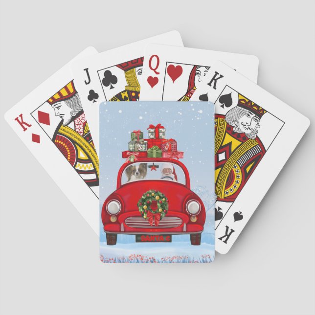 Papillon Dog in Auto mit dem Weihnachtsmann Spielkarten (Rückseite)