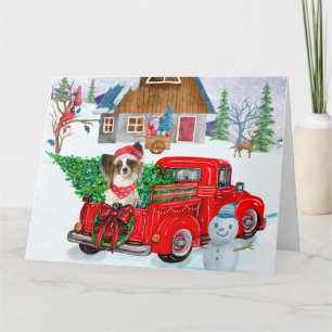Papillon Dog in Christmas Delivery LKW Schnee Karte