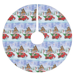 Papillon Dog in Christmas Delivery LKW Schnee Polyester Weihnachtsbaumdecke