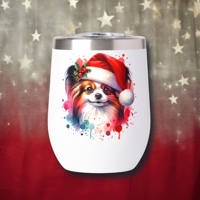 Papillon Dog in der Weihnachtsmannmütze Weihnachte (Von Creator hochgeladen)