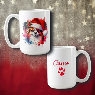 Papillon Dog in der Weihnachtsmannmütze Weihnachte Kaffeetasse