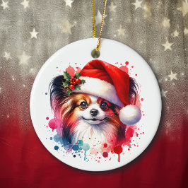 Papillon Dog in der Weihnachtsmannmütze Weihnachte Keramik Ornament