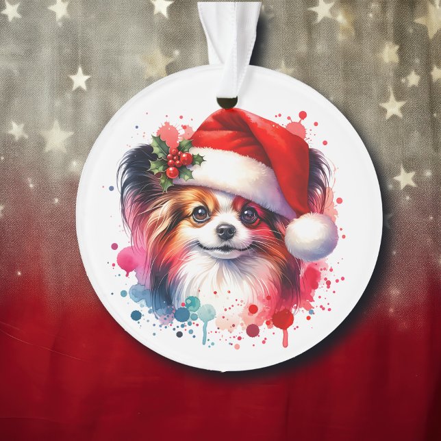 Papillon Dog in der Weihnachtsmannmütze Weihnachte Ornament (Von Creator hochgeladen)