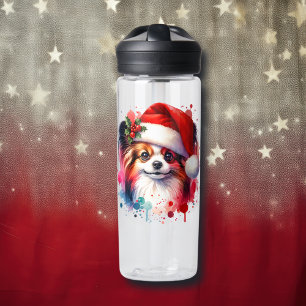 Papillon Dog in der Weihnachtsmannmütze Weihnachte Trinkflasche