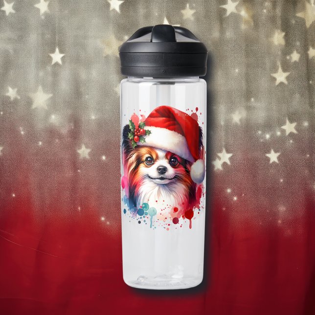 Papillon Dog in der Weihnachtsmannmütze Weihnachte Trinkflasche (Von Creator hochgeladen)