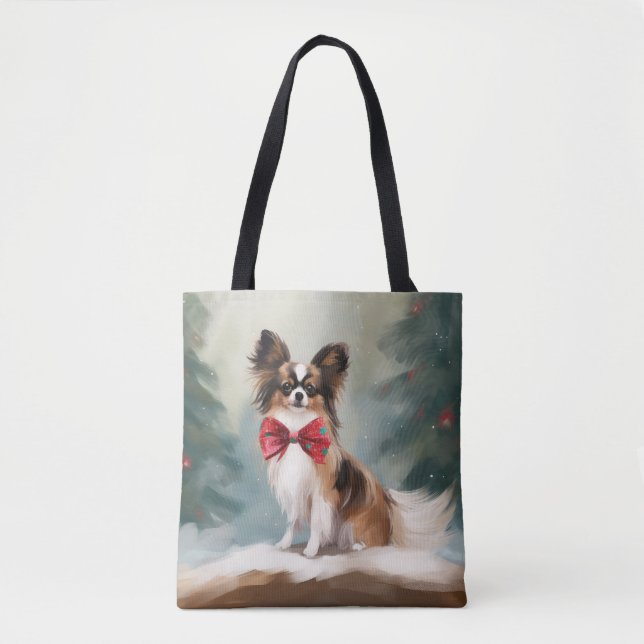 Papillon Dog in Schnee Weihnachten (Vorderseite)