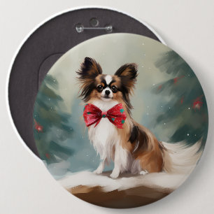 Papillon Dog in Schnee Weihnachten Button