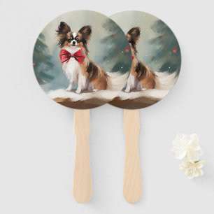 Papillon Dog in Schnee Weihnachten Fächer