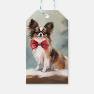 Papillon Dog in Schnee Weihnachten Geschenkanhänger