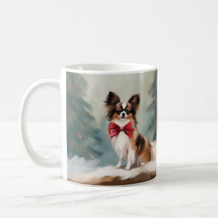 Papillon Dog in Schnee Weihnachten Kaffeetasse