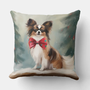 Papillon Dog in Schnee Weihnachten Kissen