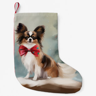 Papillon Dog in Schnee Weihnachten Kleiner Weihnachtsstrumpf