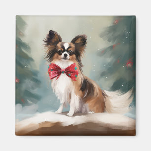 Papillon Dog in Schnee Weihnachten Magnet