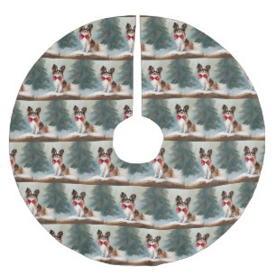 Papillon Dog in Schnee Weihnachten Polyester Weihnachtsbaumdecke
