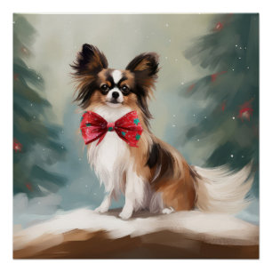 Papillon Dog in Schnee Weihnachten Poster