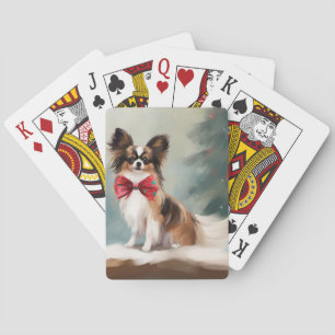 Papillon Dog in Schnee Weihnachten Spielkarten