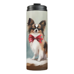 Papillon Dog in Schnee Weihnachten Thermosbecher