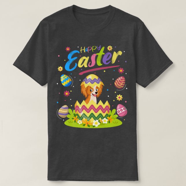 Papillon Dog Lover Funny Easter Egg Papillon Happy T-Shirt (Design vorne)