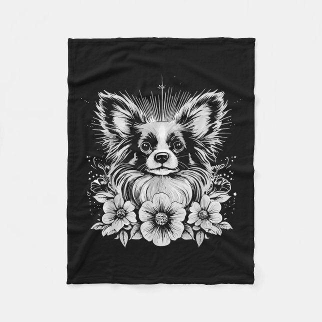 Papillon Dog Lover Retro Style Tattoo _1 Fleecedecke (Vorderseite)
