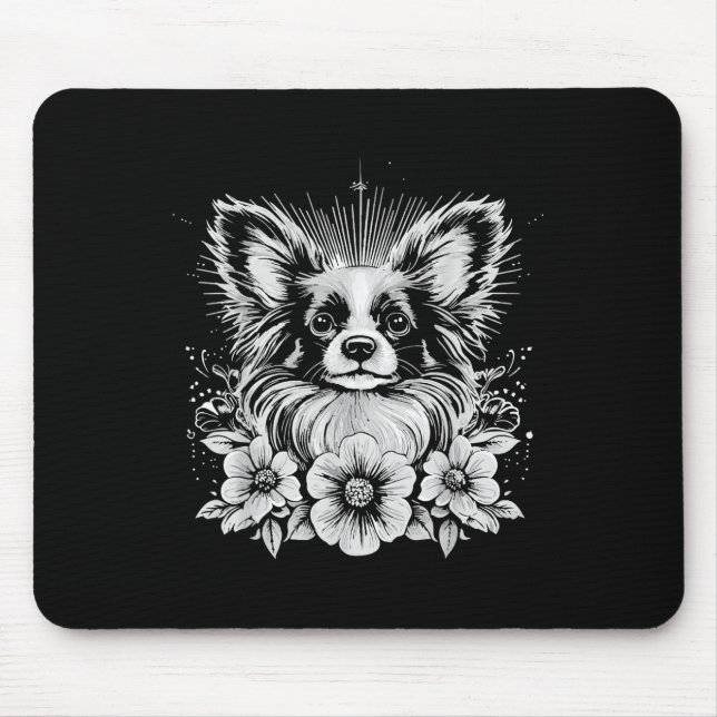 Papillon Dog Lover Retro Style Tattoo _1 Mousepad (Vorne)