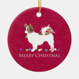 Papillon Dog Merry Christmas Design Keramikornament