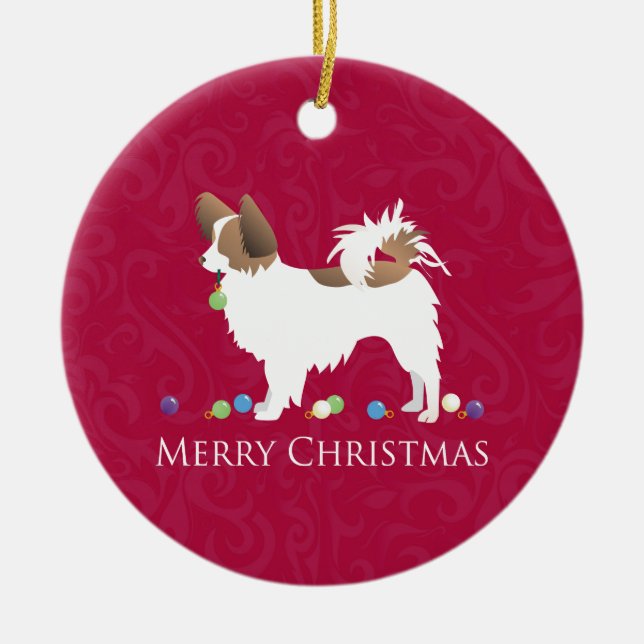 Papillon Dog Merry Christmas Design Keramikornament (Vorne)