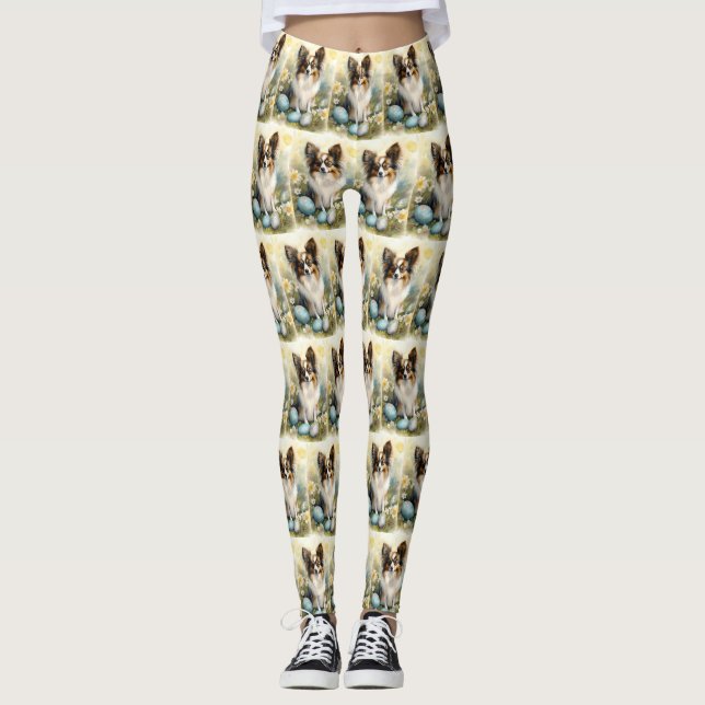 Papillon Dog mit Ostereier Urlaub Leggings (Vorderseite)