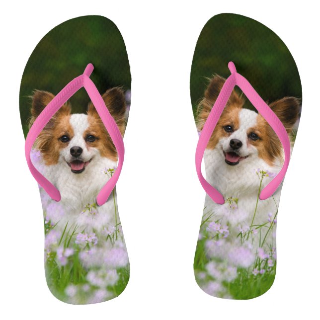 Papillon Dog Niedlich Romantisches Portrait Pet Fo Flip Flops (Fußbett)