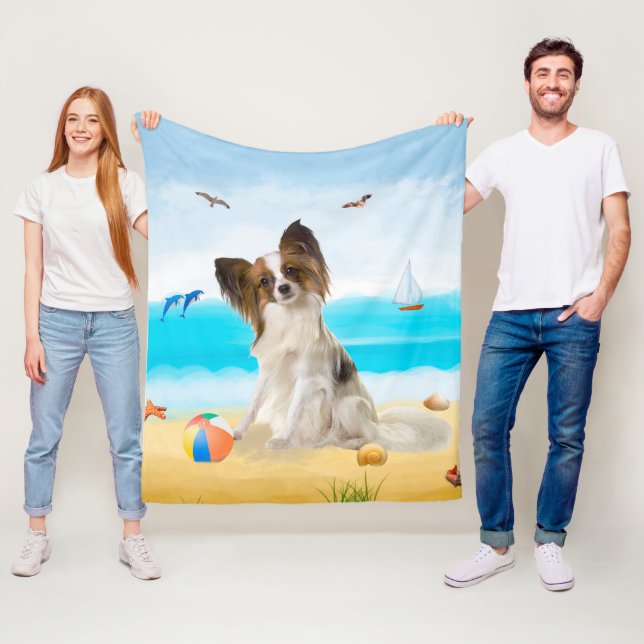 Papillon Dog on Beach Fleecedecke (Beispiel)