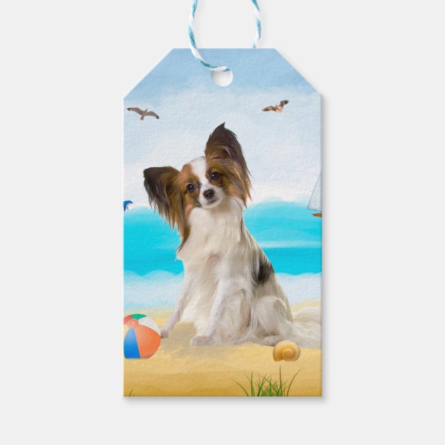 Papillon Dog on Beach Geschenkanhänger (Vorderseite)
