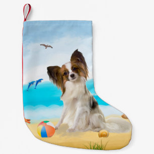 Papillon Dog on Beach Kleiner Weihnachtsstrumpf