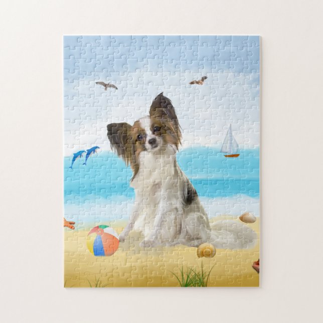 Papillon Dog on Beach Puzzle (Vertikal)