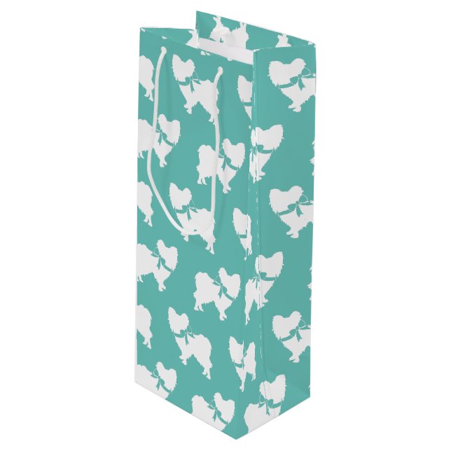 Papillon Dog Puppy Geschenktüte Für Weinflaschen (Vorderseite Schrägansicht)