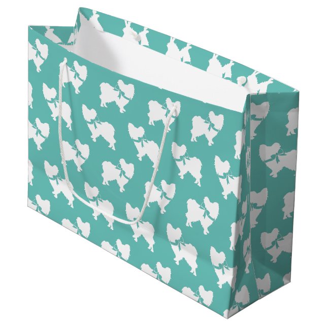 Papillon Dog Puppy Große Geschenktüte (Vorderseite Schrägansicht)