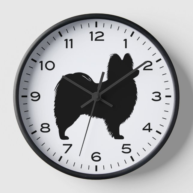 Papillon Dog Silhouette mit Nummern und Minuten Uhr (Vorderseite)