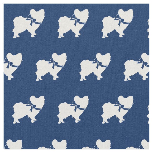 Papillon Dog Silhouette Pet Navy Blue Stoff (Nahaufnahme)