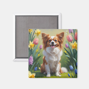 Papillon Dog Spring Flowers Malerei Magnet