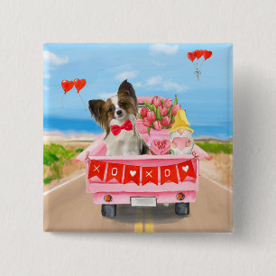 Papillon Dog Valentine's Day Lkw Herz Button