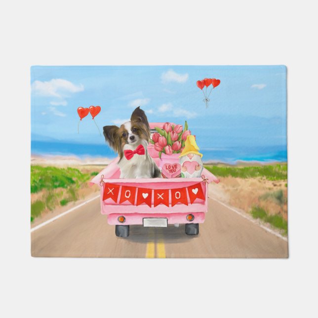 Papillon Dog Valentine's Day Lkw Herz Fußmatte (Vorderseite)