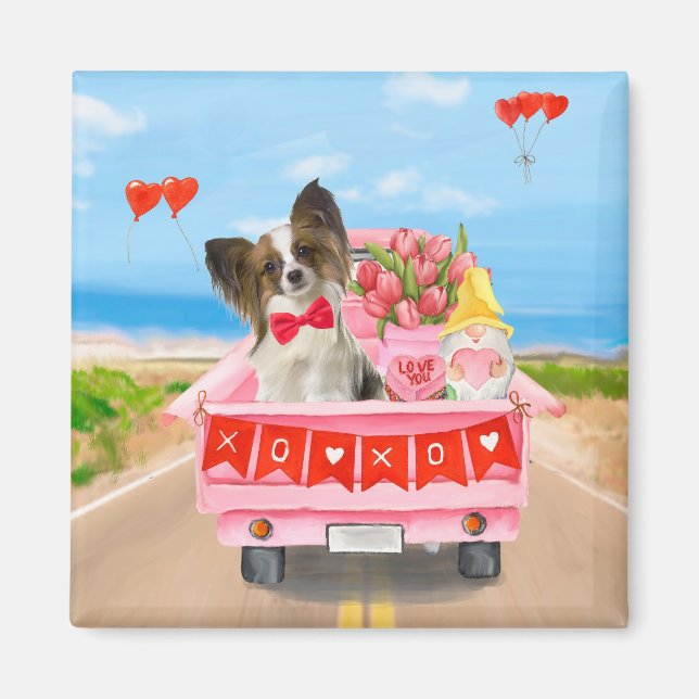 Papillon Dog Valentine's Day Lkw Herz Magnet (Vorne)