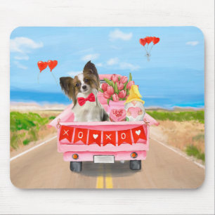 Papillon Dog Valentine's Day Lkw Herz Mousepad