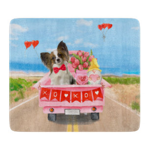Papillon Dog Valentine's Day Lkw Herz Schneidebrett
