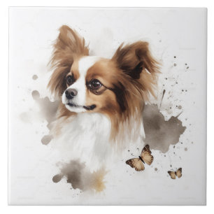 Papillon Dog Watercolor mit Schmetterlingen Fliese