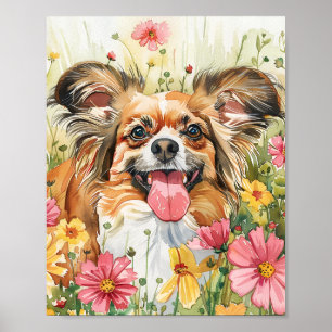 Papillon Dog Watercolor Poster Niedlich Toy Brey