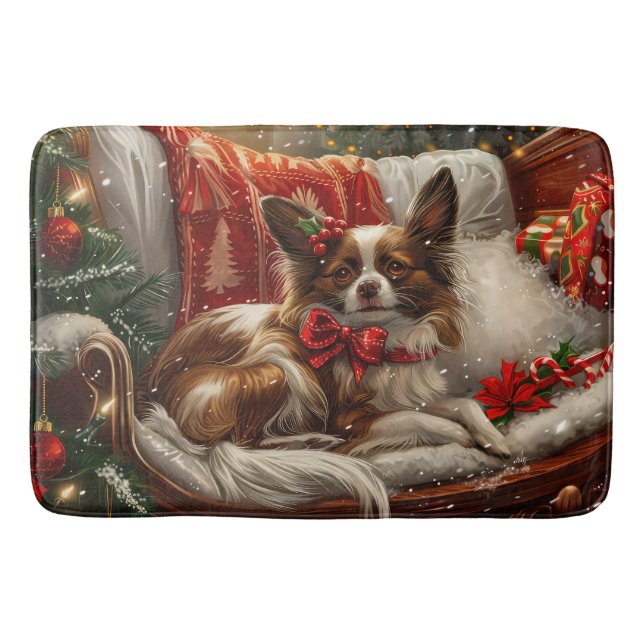 Papillon Dog Weihnachtsfest Badematte (Vorderseite)