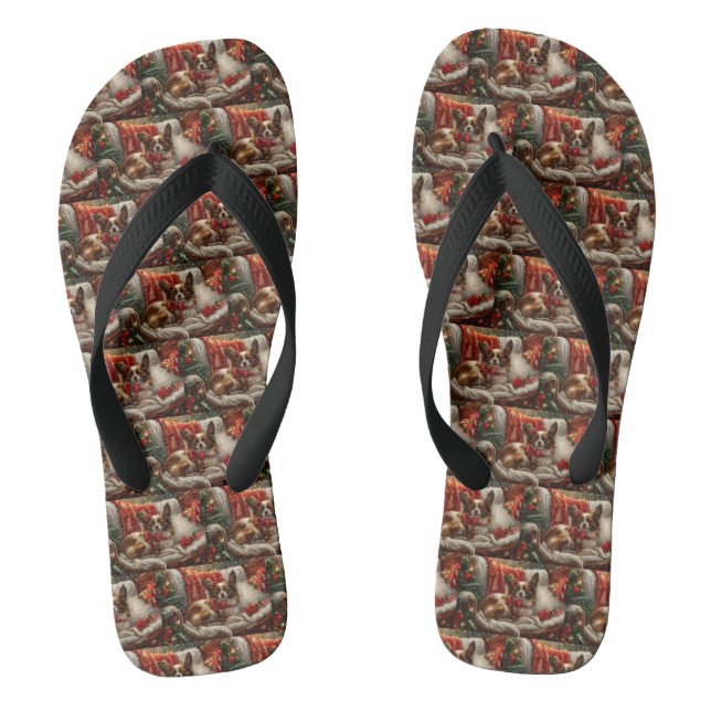 Papillon Dog Weihnachtsfest Flip Flops (Fußbett)
