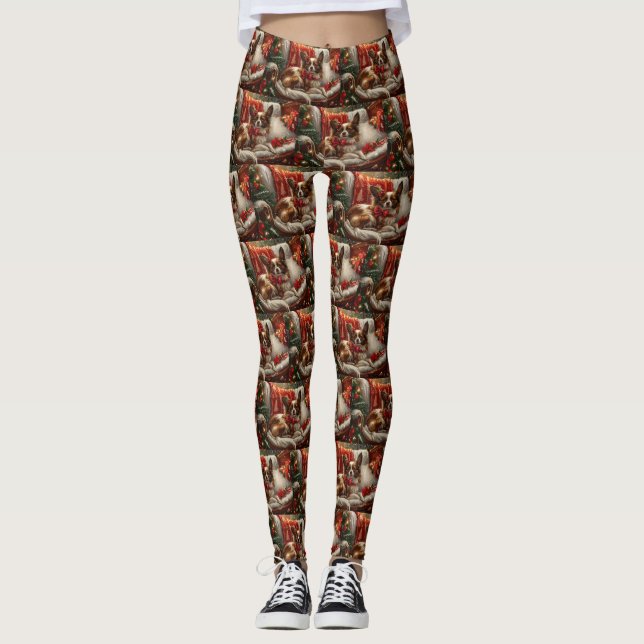 Papillon Dog Weihnachtsfest Leggings (Vorderseite)