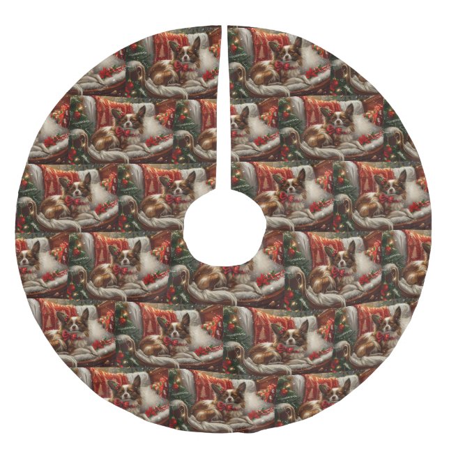 Papillon Dog Weihnachtsfest Polyester Weihnachtsbaumdecke (Vorderseite)