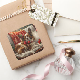 Papillon Dog Weihnachtsfest Quadratischer Aufkleber